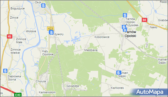 mapa Miedziana gmina Tarnów Opolski, Miedziana gmina Tarnów Opolski na mapie Targeo