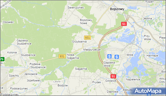 mapa Międzyrzecze gmina Bojszowy, Międzyrzecze gmina Bojszowy na mapie Targeo