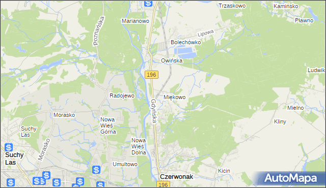 mapa Miękowo gmina Czerwonak, Miękowo gmina Czerwonak na mapie Targeo