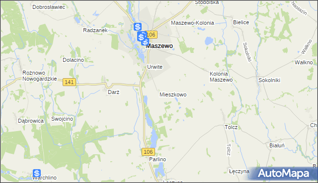 mapa Mieszkowo gmina Maszewo, Mieszkowo gmina Maszewo na mapie Targeo