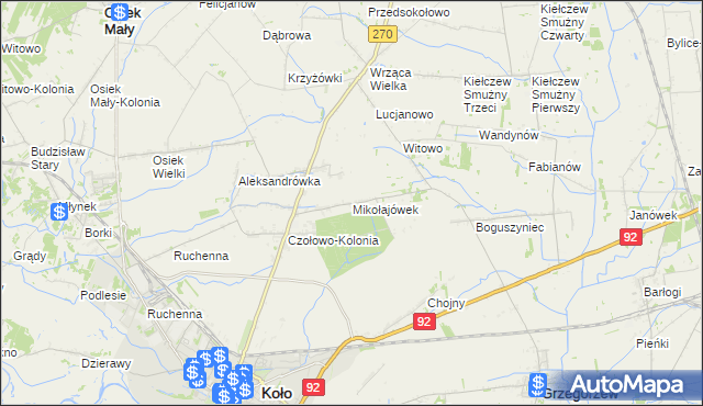 mapa Mikołajówek gmina Koło, Mikołajówek gmina Koło na mapie Targeo