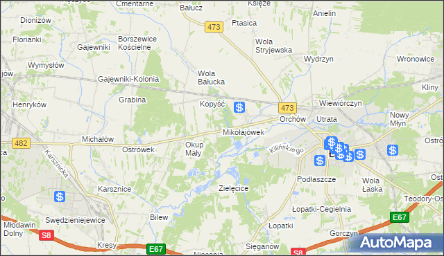 mapa Mikołajówek gmina Łask, Mikołajówek gmina Łask na mapie Targeo