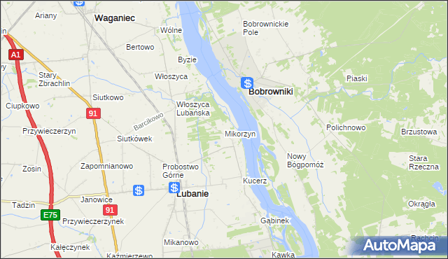 mapa Mikorzyn gmina Lubanie, Mikorzyn gmina Lubanie na mapie Targeo