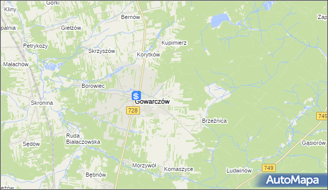 mapa Miłaków gmina Gowarczów, Miłaków gmina Gowarczów na mapie Targeo