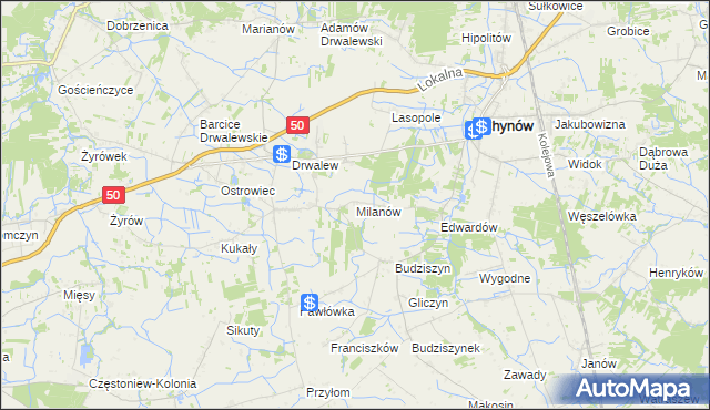 mapa Milanów gmina Chynów, Milanów gmina Chynów na mapie Targeo