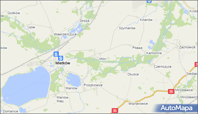 mapa Milin gmina Mietków, Milin gmina Mietków na mapie Targeo