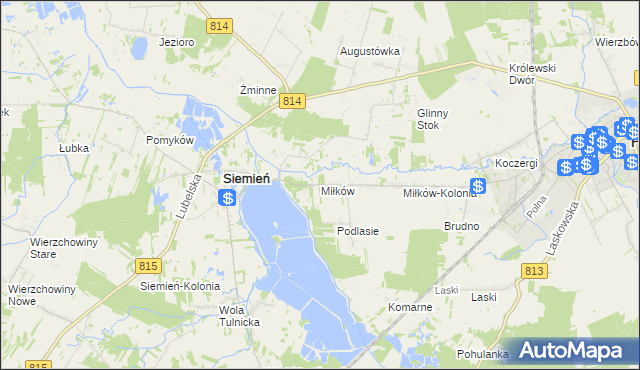 mapa Miłków gmina Siemień, Miłków gmina Siemień na mapie Targeo