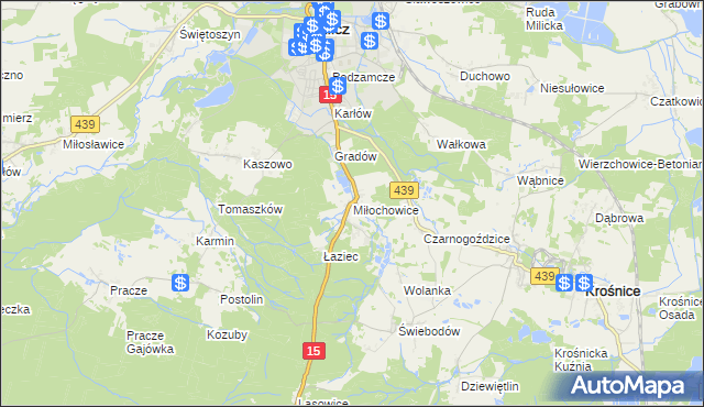 mapa Miłochowice, Miłochowice na mapie Targeo