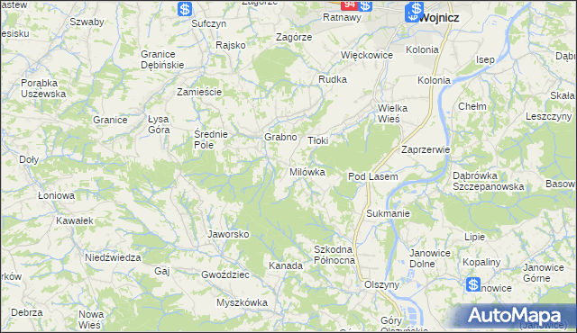 mapa Milówka gmina Wojnicz, Milówka gmina Wojnicz na mapie Targeo