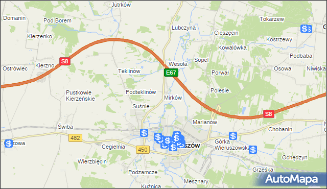 mapa Mirków gmina Wieruszów, Mirków gmina Wieruszów na mapie Targeo