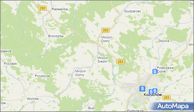 mapa Mirocin Średni, Mirocin Średni na mapie Targeo
