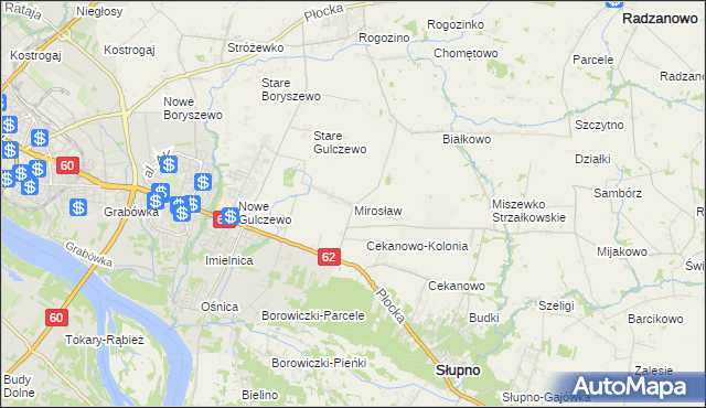 mapa Mirosław gmina Słupno, Mirosław gmina Słupno na mapie Targeo