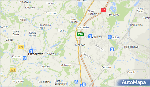 mapa Miszewo gmina Żukowo, Miszewo gmina Żukowo na mapie Targeo