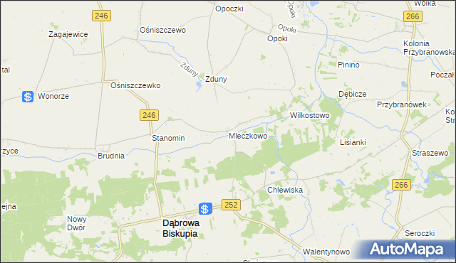 mapa Mleczkowo gmina Dąbrowa Biskupia, Mleczkowo gmina Dąbrowa Biskupia na mapie Targeo