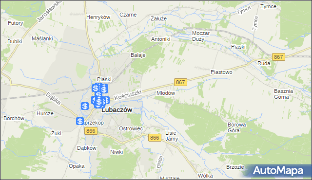 mapa Młodów gmina Lubaczów, Młodów gmina Lubaczów na mapie Targeo