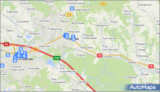mapa Młoszowa, Młoszowa na mapie Targeo