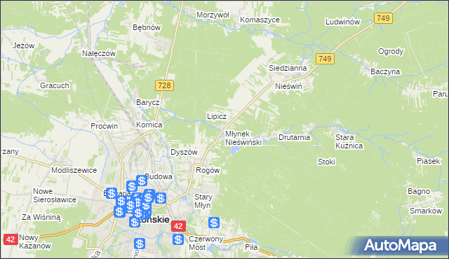 mapa Młynek Nieświński, Młynek Nieświński na mapie Targeo