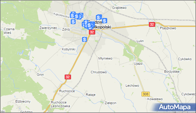 mapa Młyniewo, Młyniewo na mapie Targeo
