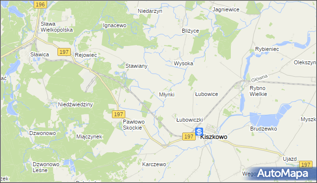 mapa Młynki gmina Skoki, Młynki gmina Skoki na mapie Targeo