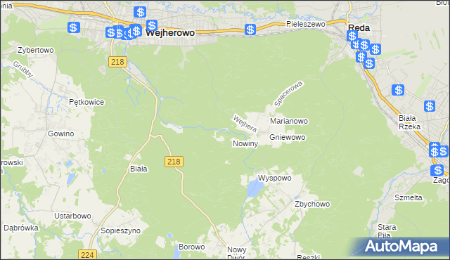 mapa Młynki gmina Wejherowo, Młynki gmina Wejherowo na mapie Targeo