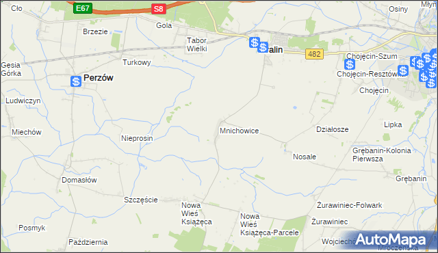 mapa Mnichowice gmina Bralin, Mnichowice gmina Bralin na mapie Targeo