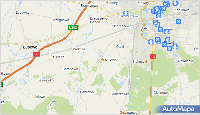 mapa Mnichowo gmina Gniezno, Mnichowo gmina Gniezno na mapie Targeo