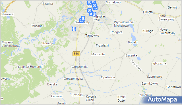 mapa Moczadła gmina Brodnica, Moczadła gmina Brodnica na mapie Targeo