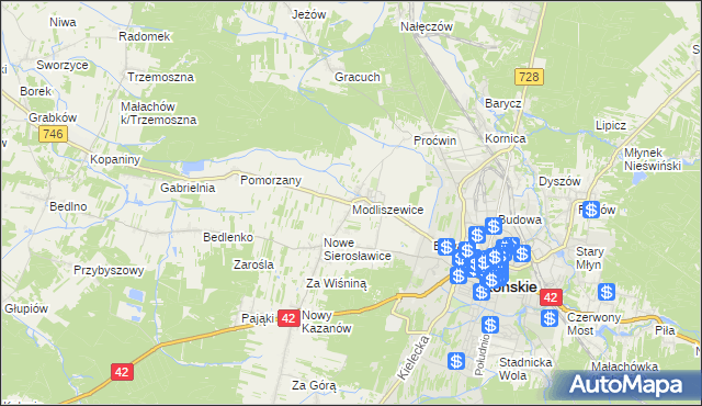 mapa Modliszewice, Modliszewice na mapie Targeo