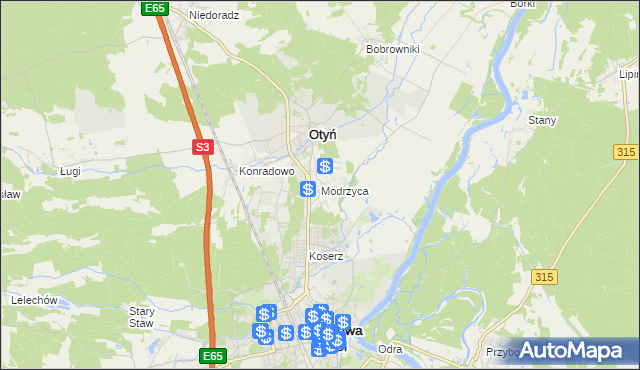 mapa Modrzyca, Modrzyca na mapie Targeo