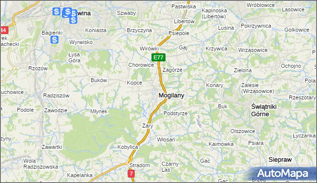 mapa Mogilany, Mogilany na mapie Targeo
