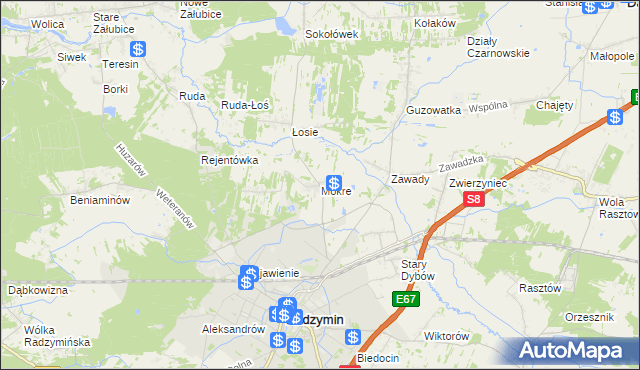 mapa Mokre gmina Radzymin, Mokre gmina Radzymin na mapie Targeo