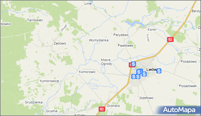 mapa Mokre Ogrody, Mokre Ogrody na mapie Targeo