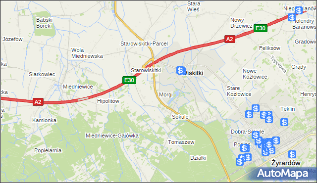 mapa Morgi gmina Wiskitki, Morgi gmina Wiskitki na mapie Targeo