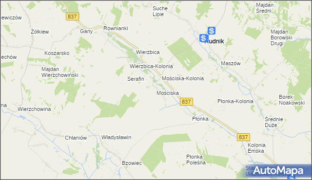 mapa Mościska gmina Rudnik, Mościska gmina Rudnik na mapie Targeo