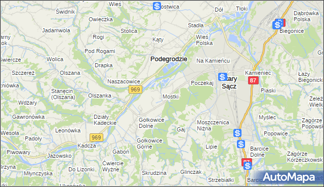 mapa Mostki gmina Stary Sącz, Mostki gmina Stary Sącz na mapie Targeo