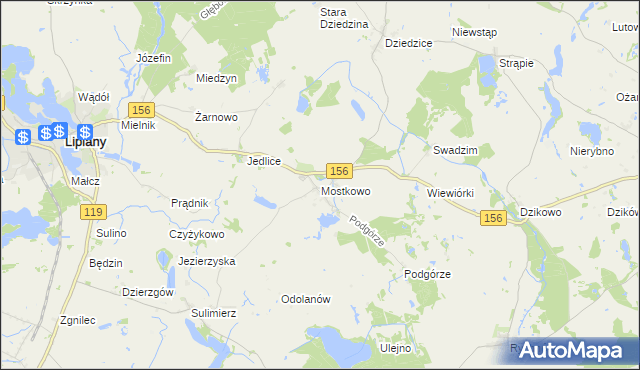 mapa Mostkowo gmina Barlinek, Mostkowo gmina Barlinek na mapie Targeo
