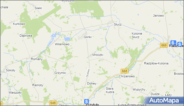 mapa Mroczki gmina Przytuły, Mroczki gmina Przytuły na mapie Targeo