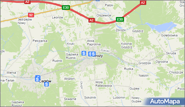 mapa Mrozy powiat miński, Mrozy powiat miński na mapie Targeo
