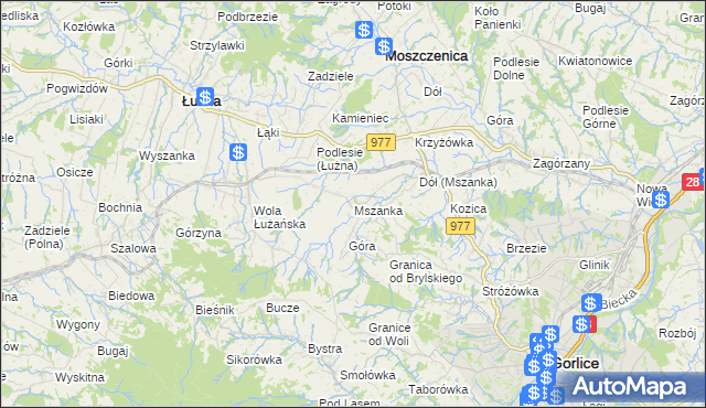 mapa Mszanka gmina Łużna, Mszanka gmina Łużna na mapie Targeo