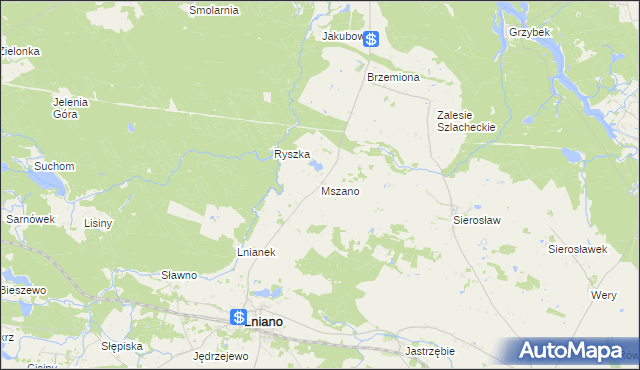 mapa Mszano gmina Lniano, Mszano gmina Lniano na mapie Targeo