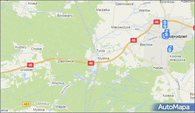 mapa Myślina, Myślina na mapie Targeo
