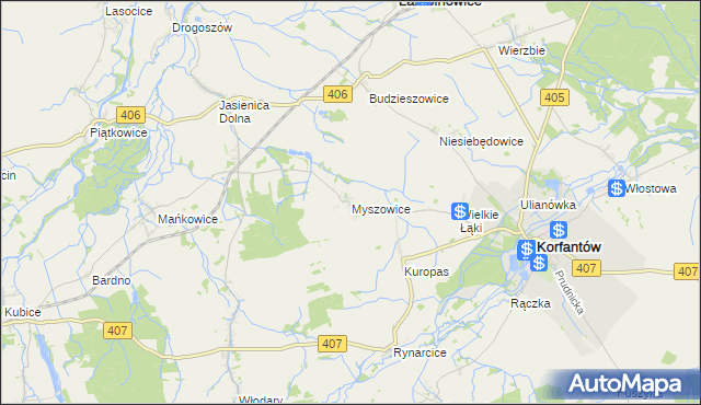 mapa Myszowice, Myszowice na mapie Targeo