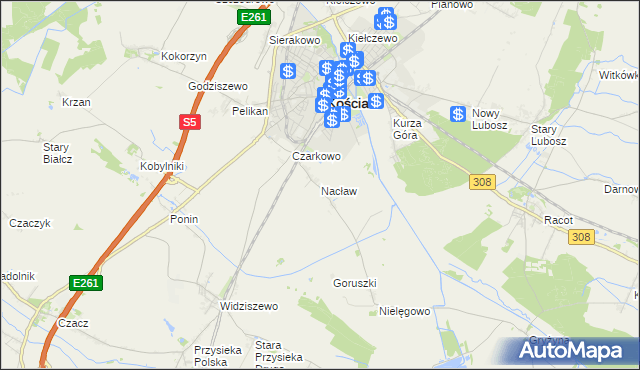 mapa Nacław gmina Kościan, Nacław gmina Kościan na mapie Targeo