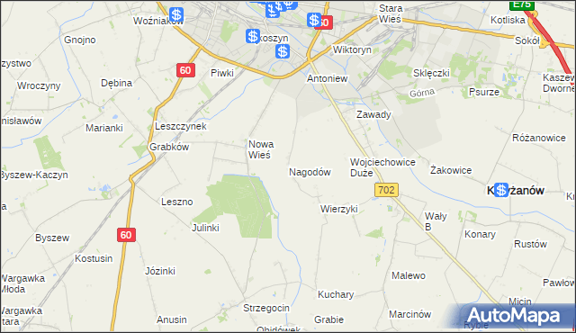 mapa Nagodów gmina Kutno, Nagodów gmina Kutno na mapie Targeo