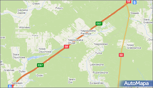 mapa Nagoszewo gmina Brok, Nagoszewo gmina Brok na mapie Targeo