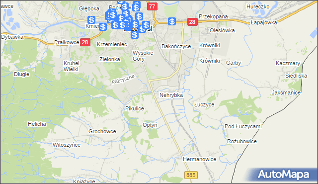 mapa Nehrybka, Nehrybka na mapie Targeo