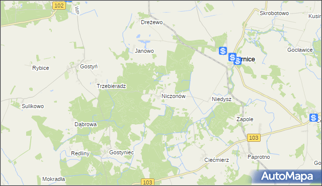 mapa Niczonów, Niczonów na mapie Targeo