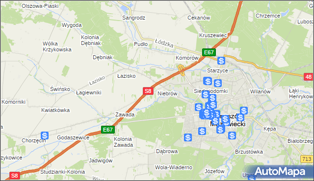 mapa Niebrów, Niebrów na mapie Targeo
