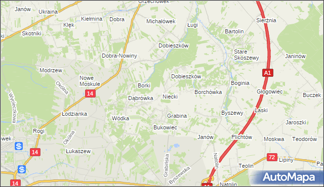 mapa Niecki gmina Nowosolna, Niecki gmina Nowosolna na mapie Targeo