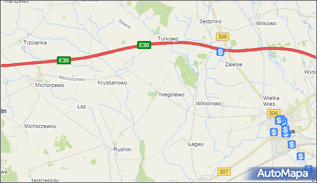 mapa Niegolewo, Niegolewo na mapie Targeo